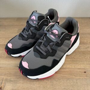 Adidas Girls Size 5 Yung-96 J Sneakers Gray Pink F35274 Mesh Lace Up Low Top